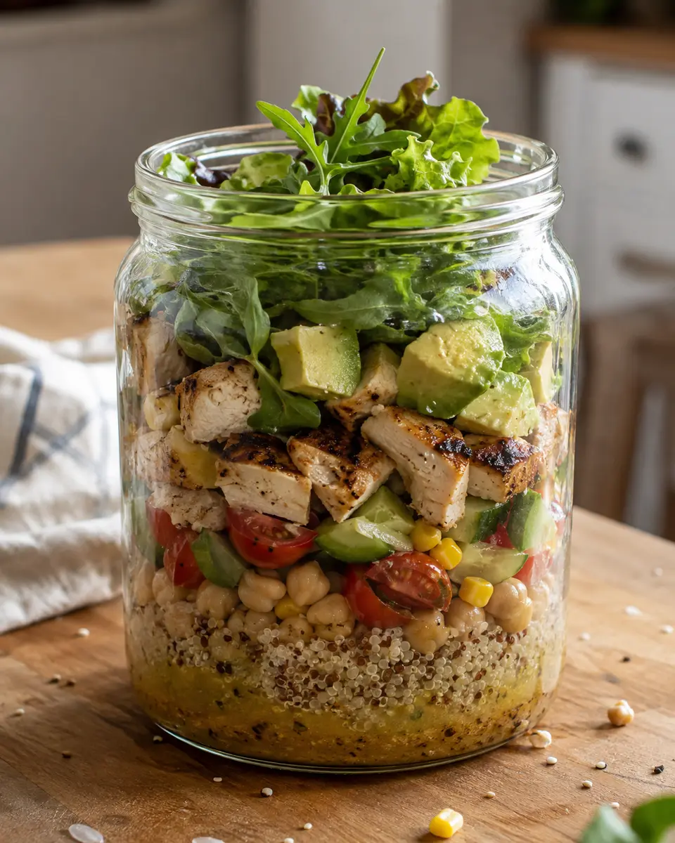 Ensalada de pollo y aguacate en frasco