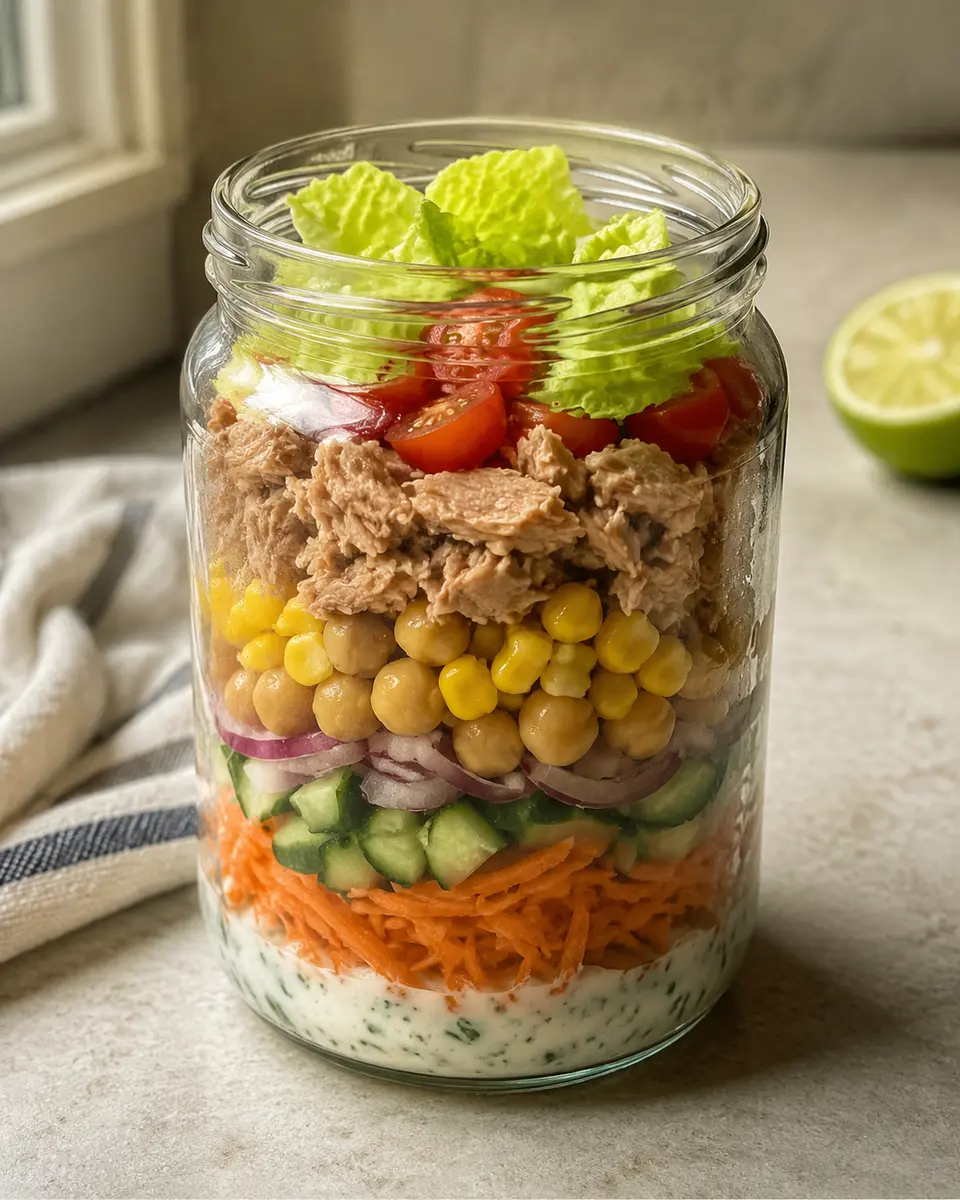 Ensalada de atún con maíz en frasco