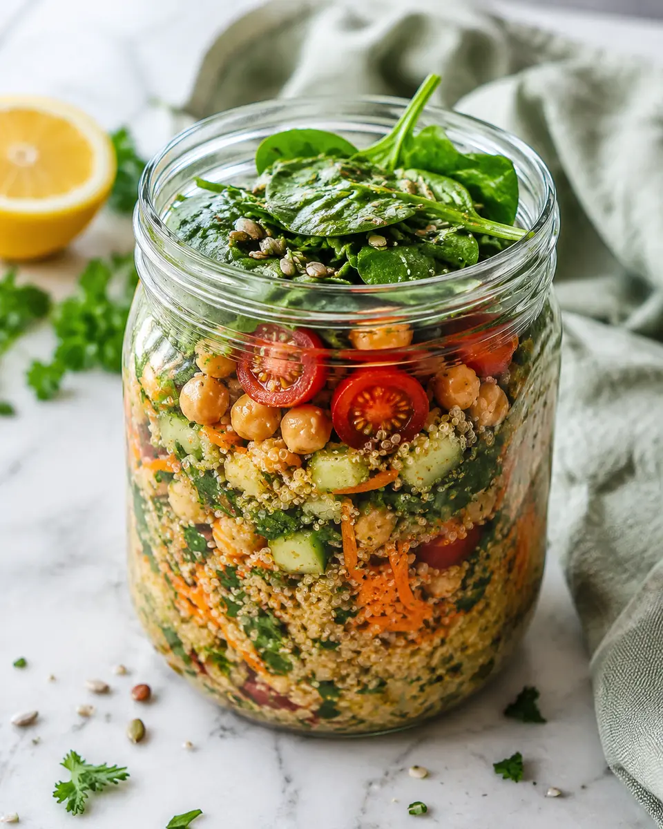 Ensalada de garbanzos y quinoa en frasco