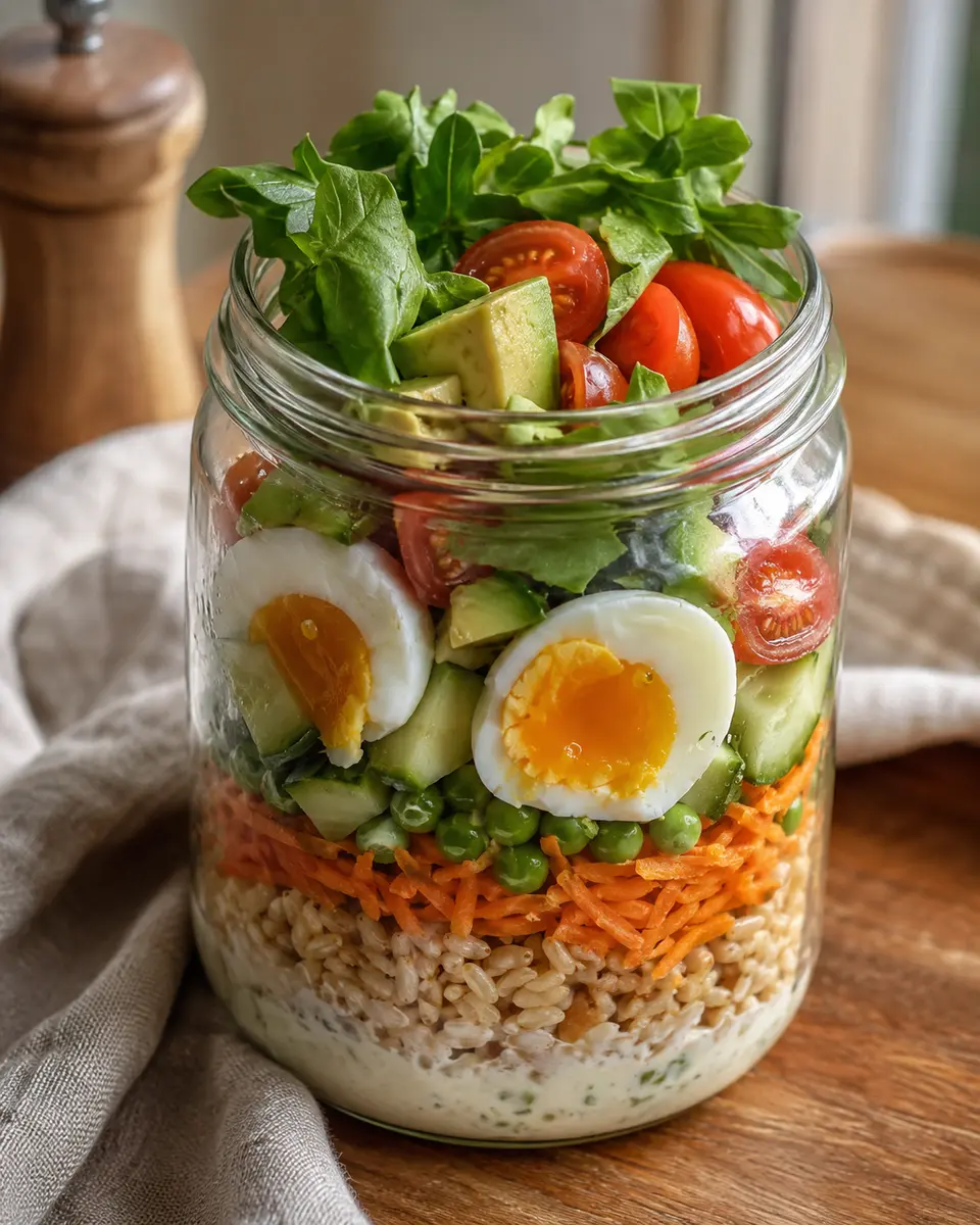 Ensalada de huevo y aguacate en frasco